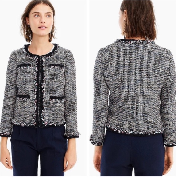 J. Crew Lady Tweed Jacket Black Rainbow Metallic Fringe Blazer 6 - Picture 5 of 11